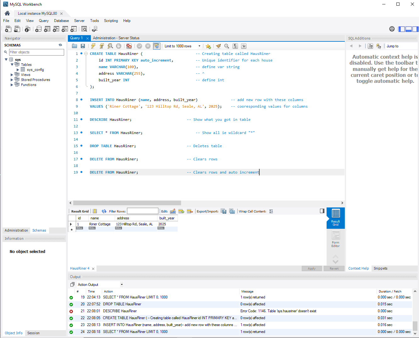 Screenshot of SQL in MySQL Workbench